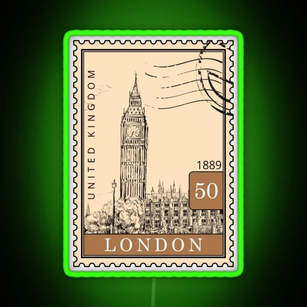 London Sketch United Kingdom Postages Stamps Art RGB Neon Sign