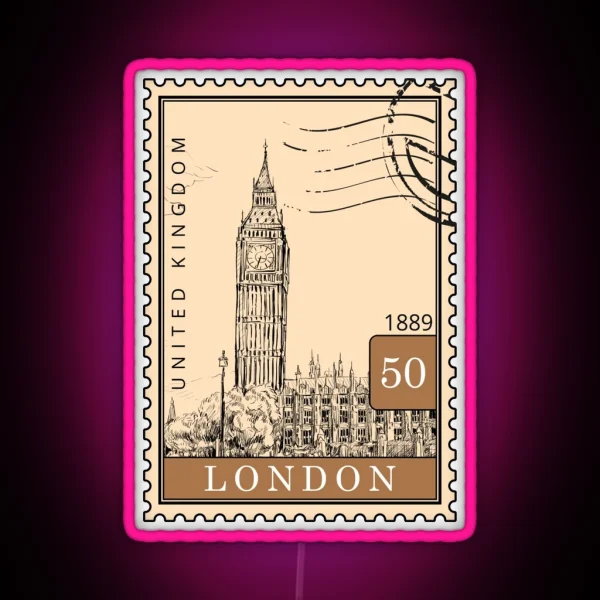 London Sketch United Kingdom Postages Stamps Art RGB Neon Sign