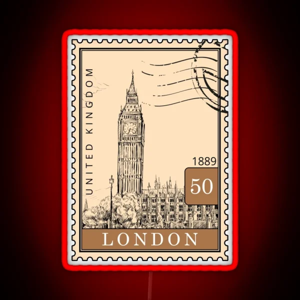 London Sketch United Kingdom Postages Stamps Art RGB Neon Sign
