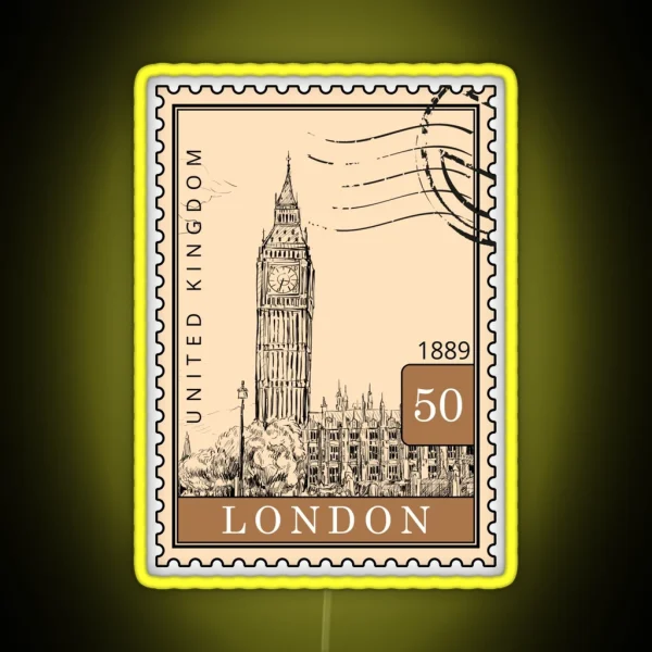 London Sketch United Kingdom Postages Stamps Art RGB Neon Sign