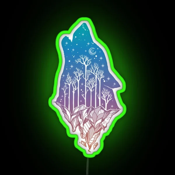 Lone Wolf Howling At The Moon In A Forest On RGB Neon Sign