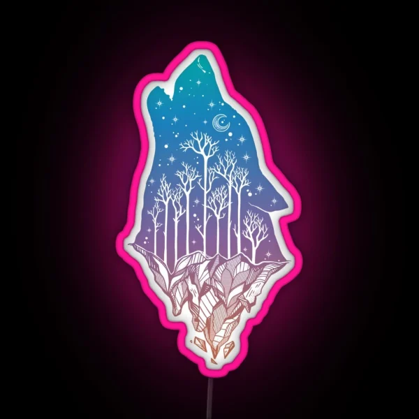 Lone Wolf Howling At The Moon In A Forest On RGB Neon Sign