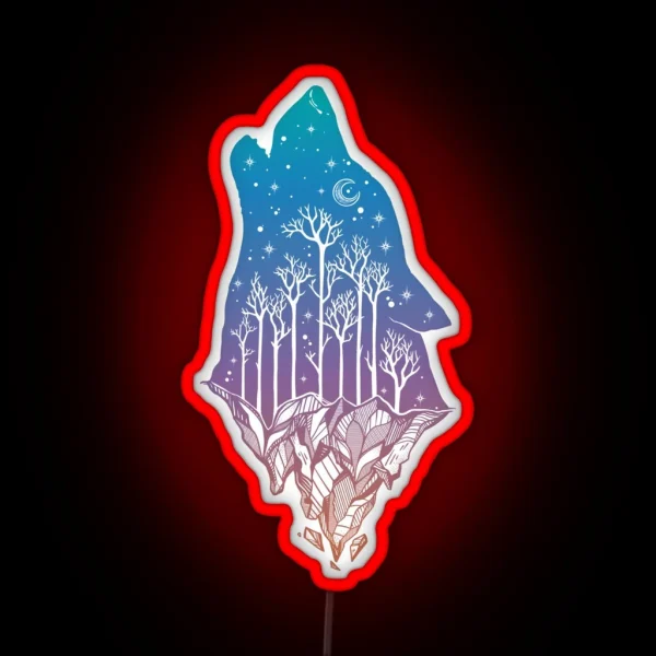 Lone Wolf Howling At The Moon In A Forest On RGB Neon Sign