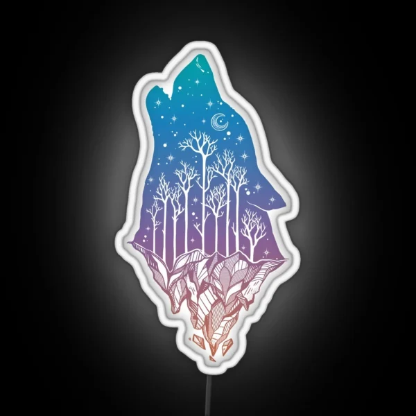 Lone Wolf Howling At The Moon In A Forest On RGB Neon Sign
