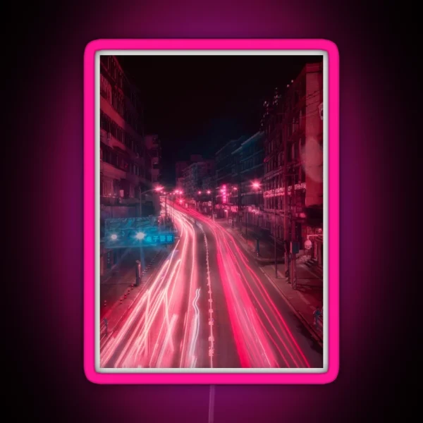 Long Exposure Long Road RGB Neon Sign