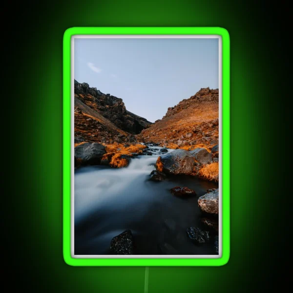 Long Exposure Of Glacier Waterfall RGB Neon Sign