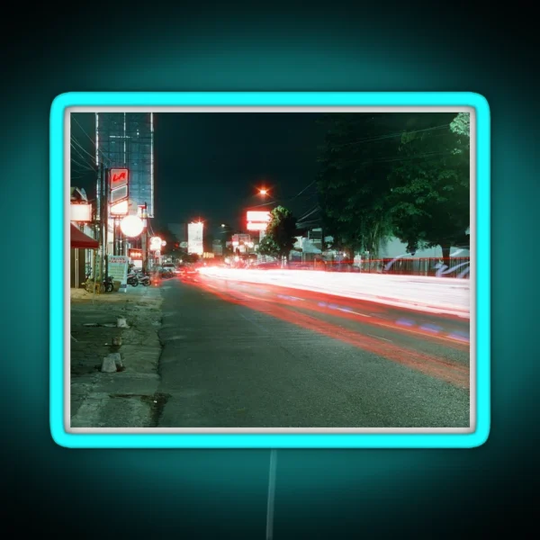 Long Exposure Of Purwokerto On Film RGB Neon Sign