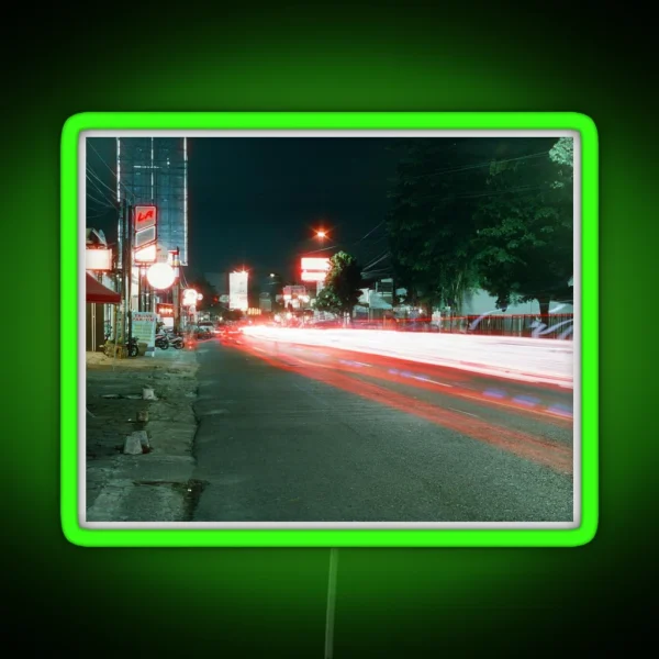 Long Exposure Of Purwokerto On Film RGB Neon Sign