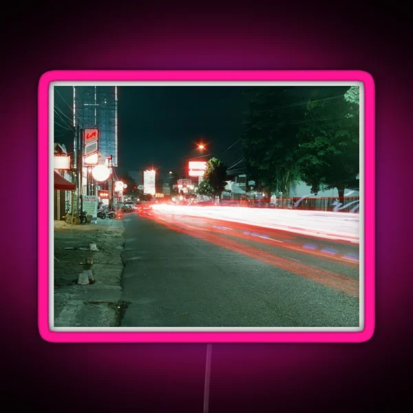 Long Exposure Of Purwokerto On Film RGB Neon Sign