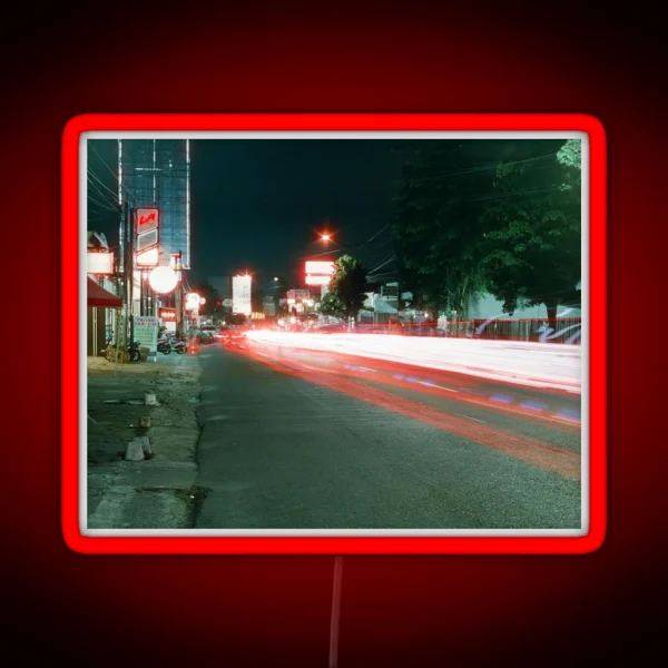 Long Exposure Of Purwokerto On Film RGB Neon Sign
