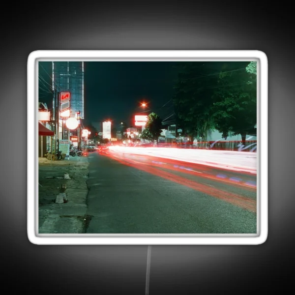 Long Exposure Of Purwokerto On Film RGB Neon Sign