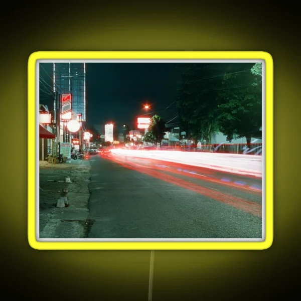Long Exposure Of Purwokerto On Film RGB Neon Sign