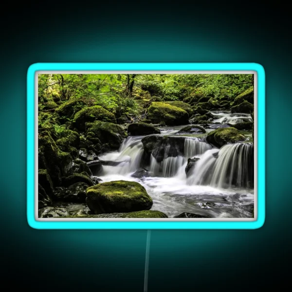 Long Exposure Waterfall Torrent Walk RGB Neon Sign