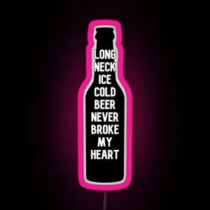 Long Neck Ice Cold Beer Never Broke My Heart Luke Combs RGB Neon Sign