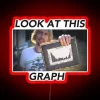 Neon sign displays colorful graph patterns in vibrant digital display.