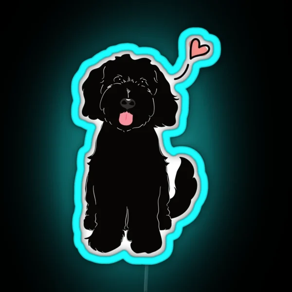 LOVE Black Goldendoodle Dog RGB Neon Sign
