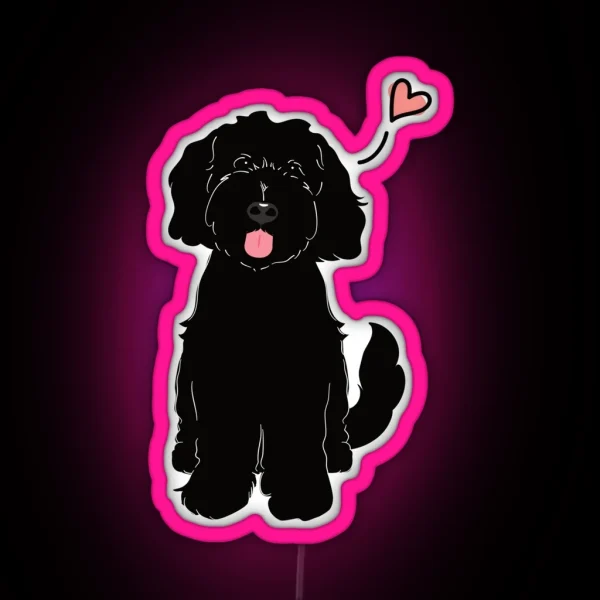 LOVE Black Goldendoodle Dog RGB Neon Sign