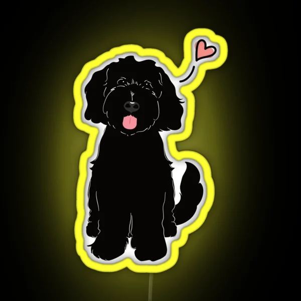 LOVE Black Goldendoodle Dog RGB Neon Sign