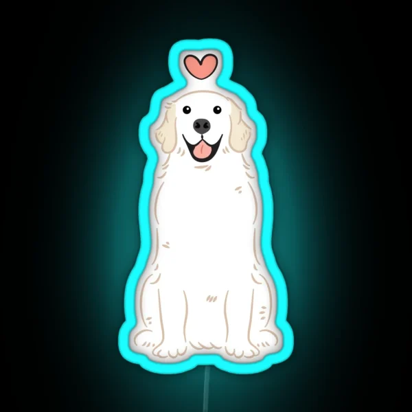 LOVE White Cream Golden Retriever Gray Background RGB Neon Sign