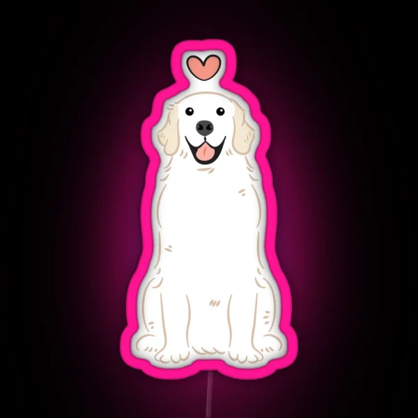 LOVE White Cream Golden Retriever Gray Background RGB Neon Sign