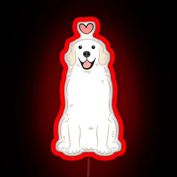 LOVE White Cream Golden Retriever Gray Background RGB Neon Sign