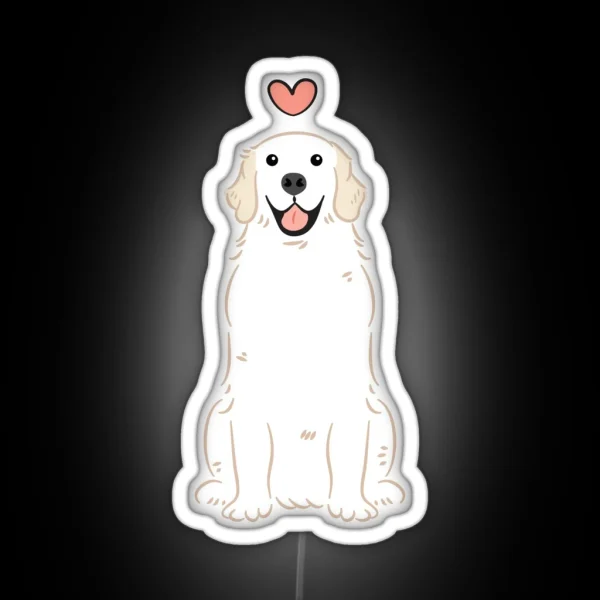 LOVE White Cream Golden Retriever Gray Background RGB Neon Sign