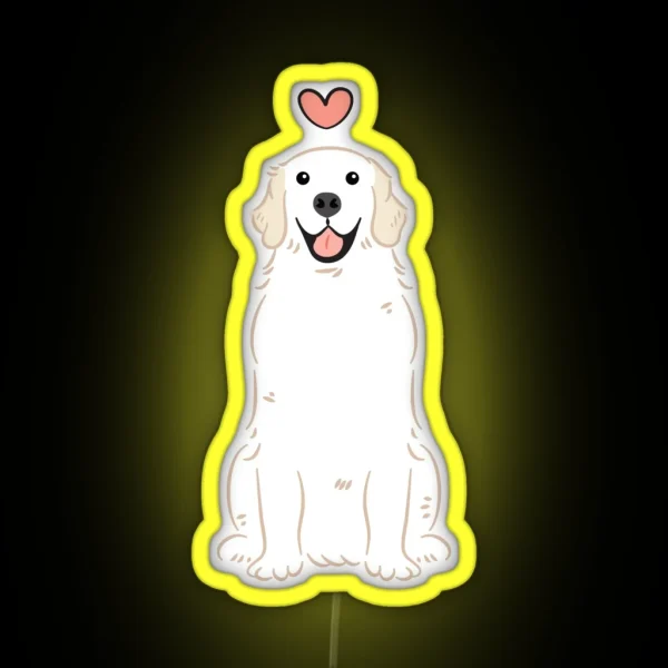 LOVE White Cream Golden Retriever Gray Background RGB Neon Sign