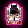 Vibrant lucipurr neon sign with customizable RGB color changing functionality.