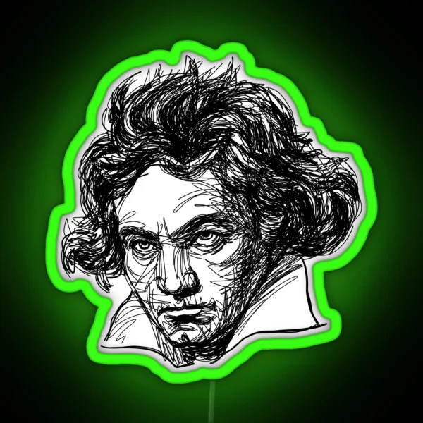 Ludwig Van Beethoven Line Drawing RGB Neon Sign
