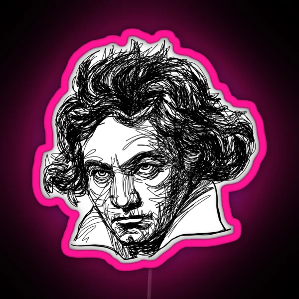 Ludwig Van Beethoven Line Drawing RGB Neon Sign