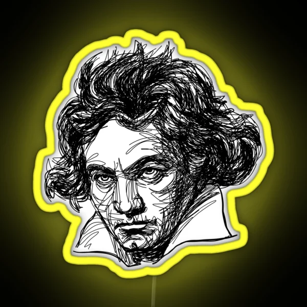 Ludwig Van Beethoven Line Drawing RGB Neon Sign