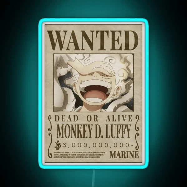 Luffy Gear 5 3 000 000 000 Wanted Poster One Piece RGB Neon Sign