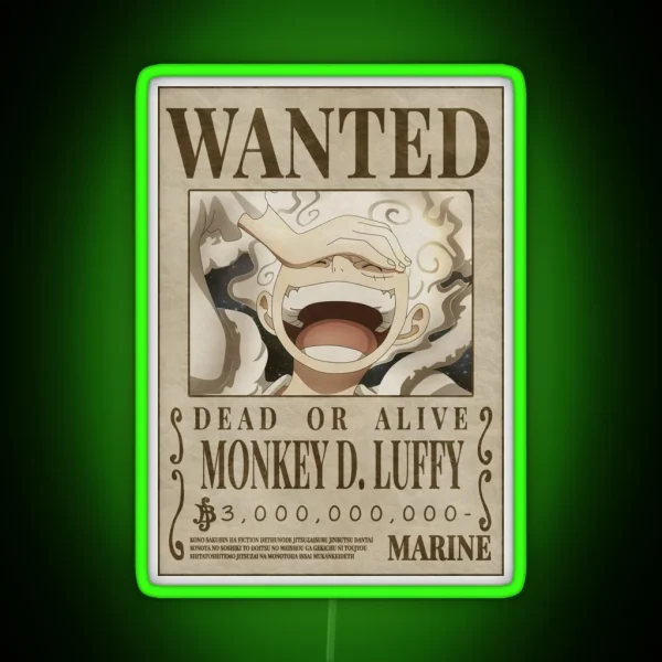 Luffy Gear 5 3 000 000 000 Wanted Poster One Piece RGB Neon Sign