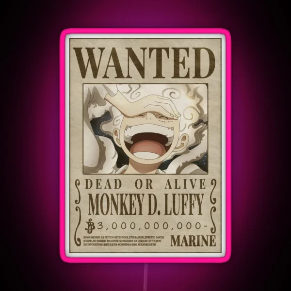 Luffy Gear 5 3 000 000 000 Wanted Poster One Piece RGB Neon Sign