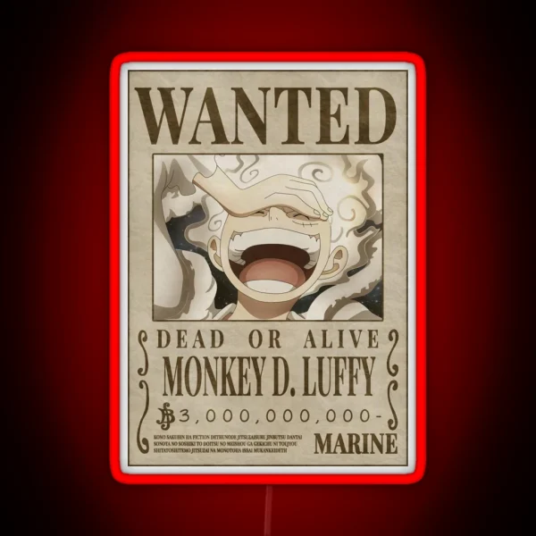 Luffy Gear 5 3 000 000 000 Wanted Poster One Piece RGB Neon Sign