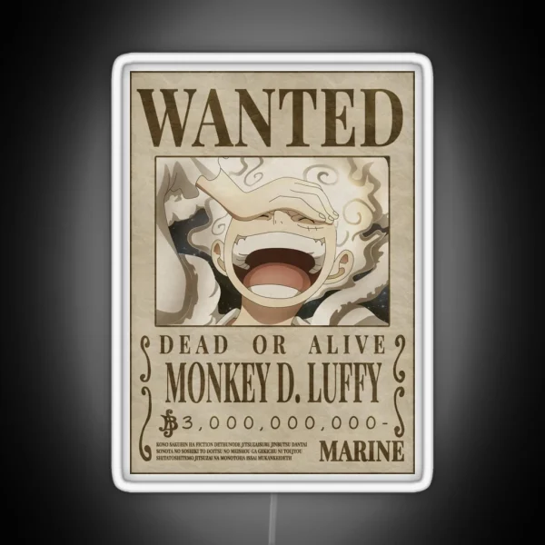 Luffy Gear 5 3 000 000 000 Wanted Poster One Piece RGB Neon Sign