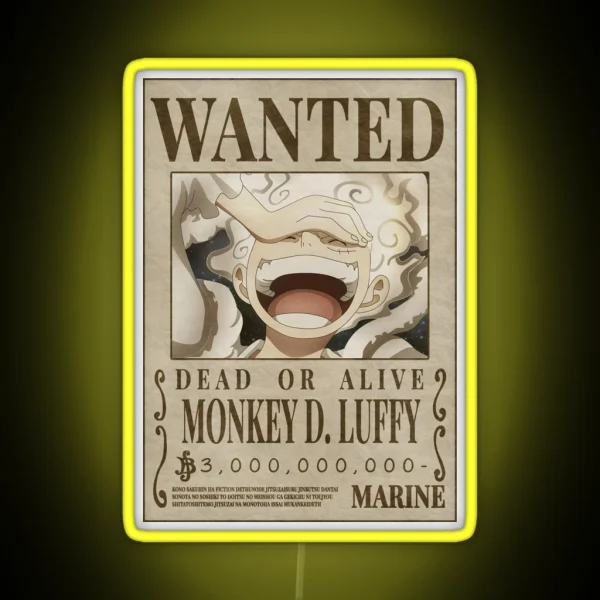 Luffy Gear 5 3 000 000 000 Wanted Poster One Piece RGB Neon Sign