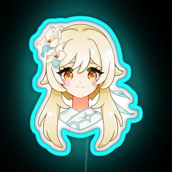 Lumine Traveler Genshin Impact White Edge RGB Neon Sign