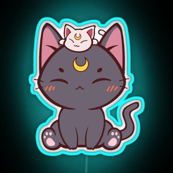 Luna And Artemis Cute Chibi Moon Cats RGB Neon Sign