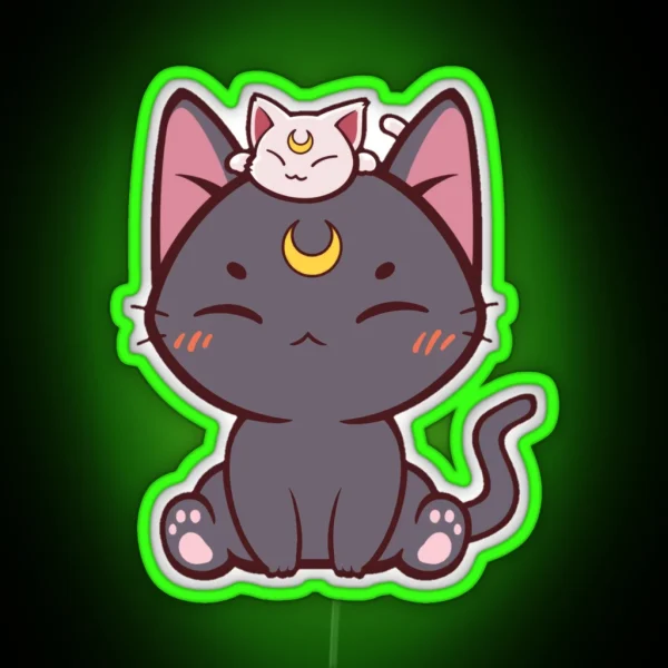 Luna And Artemis Cute Chibi Moon Cats RGB Neon Sign