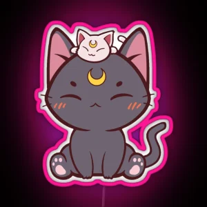 Luna And Artemis Cute Chibi Moon Cats RGB Neon Sign