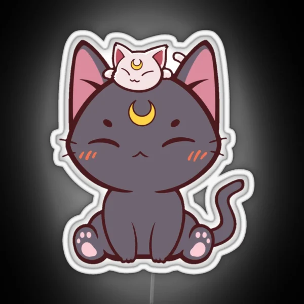 Luna And Artemis Cute Chibi Moon Cats RGB Neon Sign