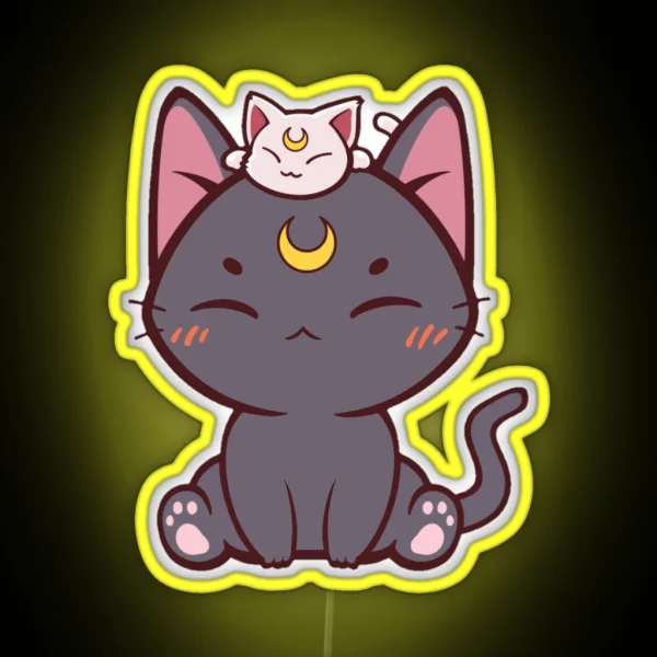 Luna And Artemis Cute Chibi Moon Cats RGB Neon Sign