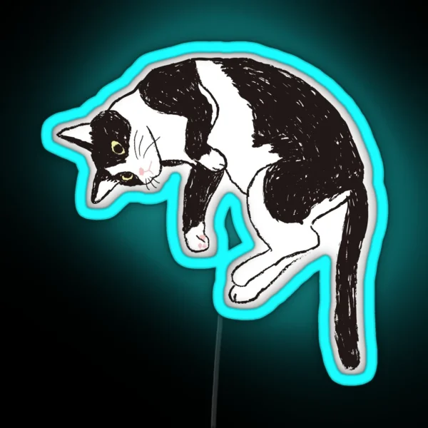 Lying Tuxedo Cat RGB Neon Sign
