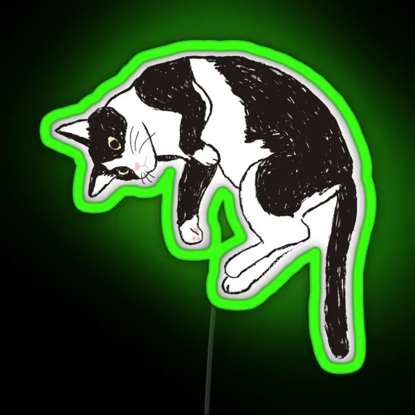 Lying Tuxedo Cat RGB Neon Sign