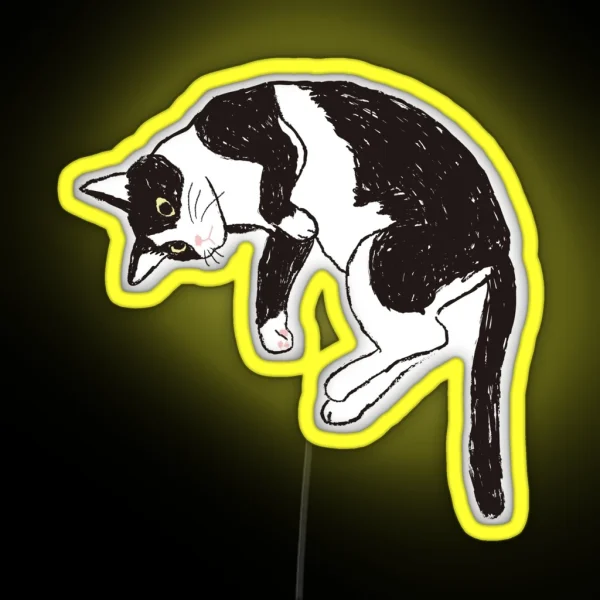 Lying Tuxedo Cat RGB Neon Sign