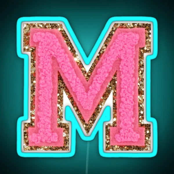 M Bubblegum Glitter Varsity Letter Patches RGB Neon Sign