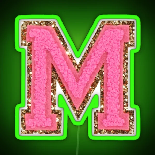 M Bubblegum Glitter Varsity Letter Patches RGB Neon Sign