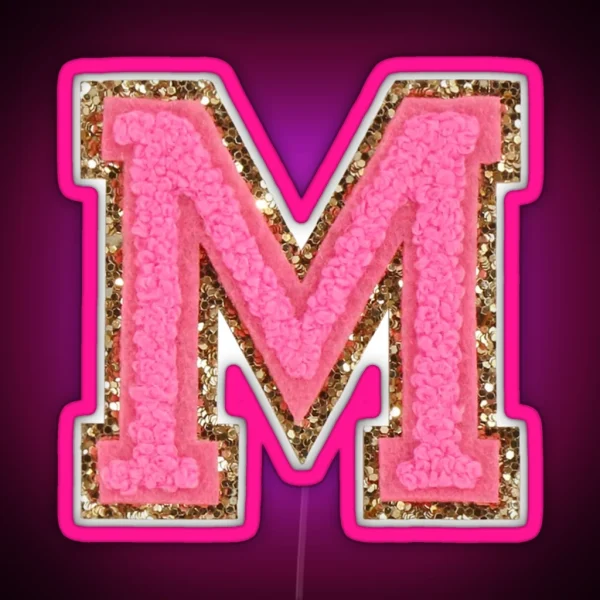 M Bubblegum Glitter Varsity Letter Patches RGB Neon Sign