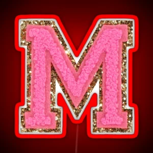 M Bubblegum Glitter Varsity Letter Patches RGB Neon Sign